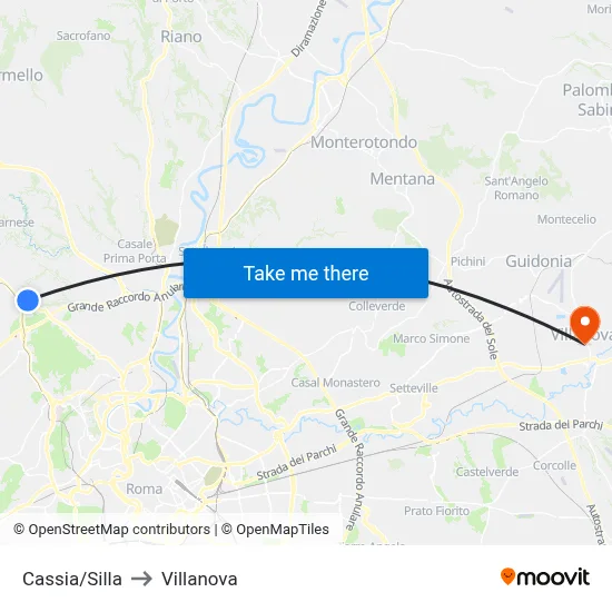 Cassia/Silla to Villanova map