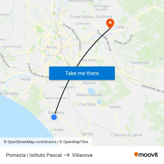 Pomezia | Pascal Institute to Villanova map