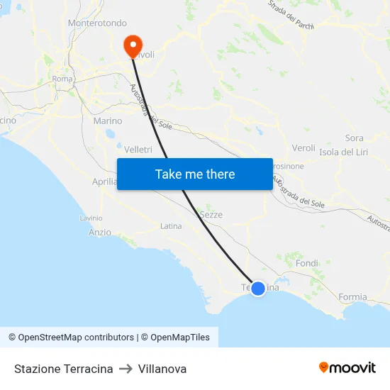 Terracina Station to Villanova map