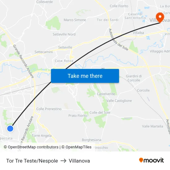 Tor Tre Teste/Nespole to Villanova map
