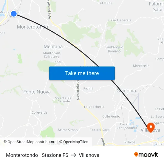Monterotondo Station to Villanova map