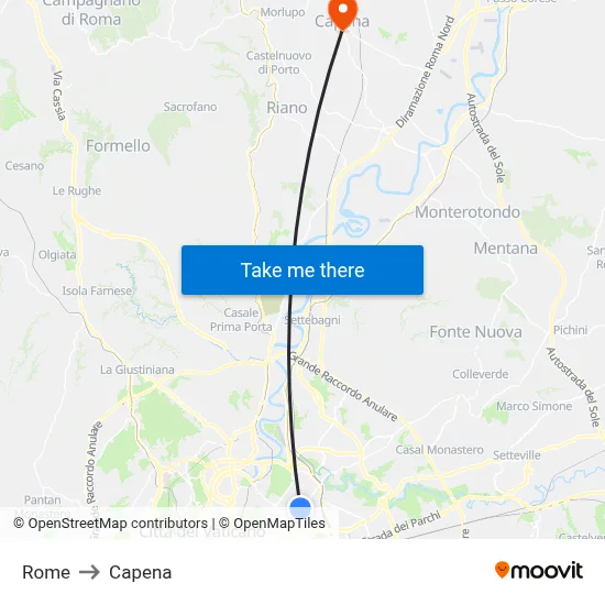 Rome to Capena map