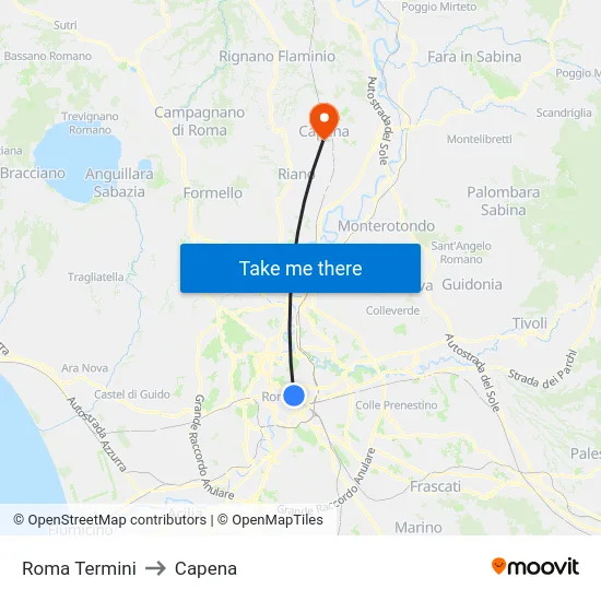 Roma Termini to Capena map