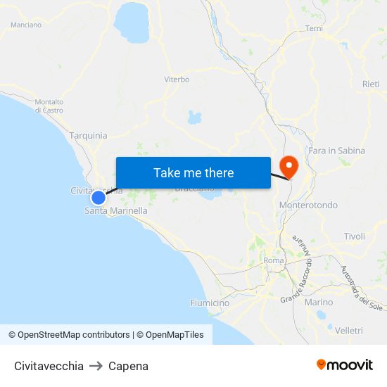 Civitavecchia to Capena map