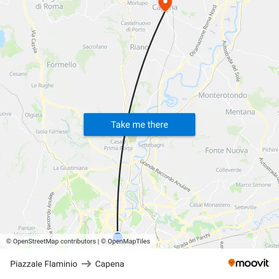 Piazzale Flaminio to Capena map