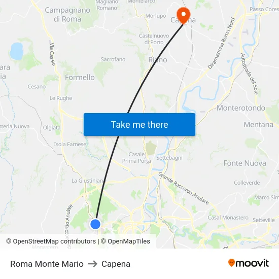 Roma Monte Mario to Capena map