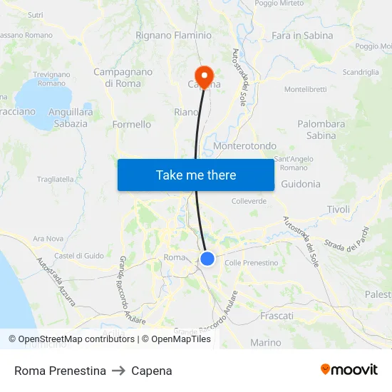 Roma Prenestina to Capena map