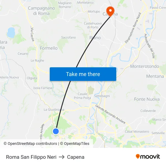 Roma San Filippo Neri to Capena map
