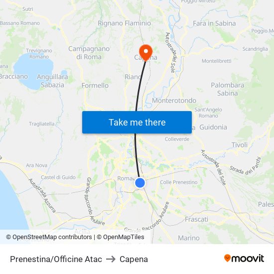 Prenestina/Officine Atac to Capena map