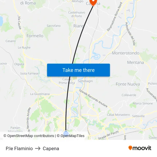 P.le Flaminio to Capena map