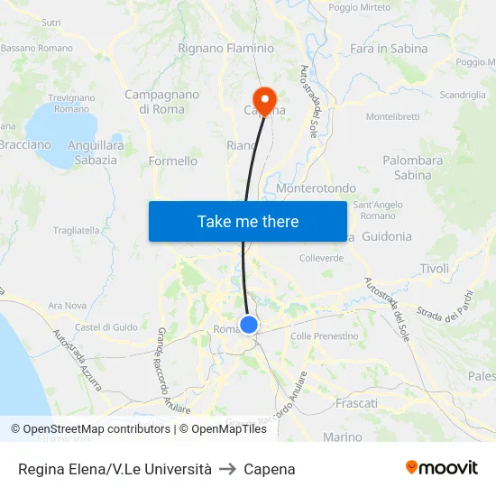 Regina Elena/V.Le Università to Capena map