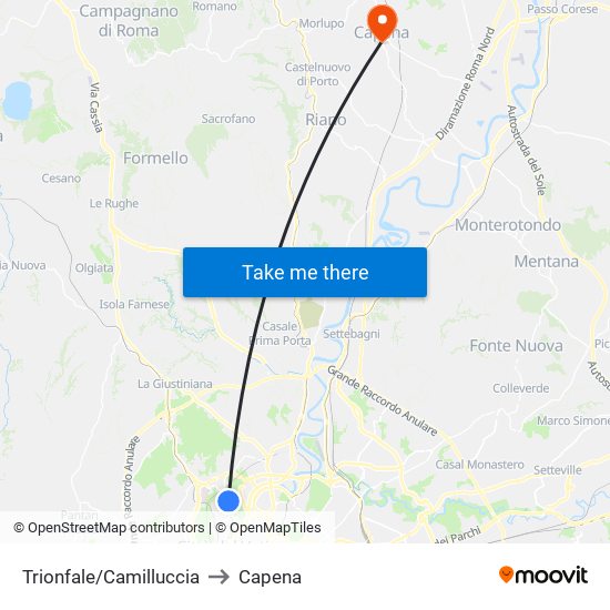 Trionfale/Camilluccia to Capena map