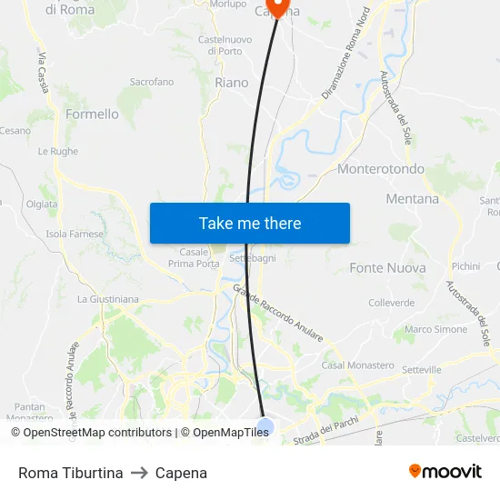 Roma Tiburtina to Capena map