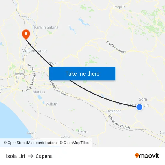 Isola Liri to Capena map