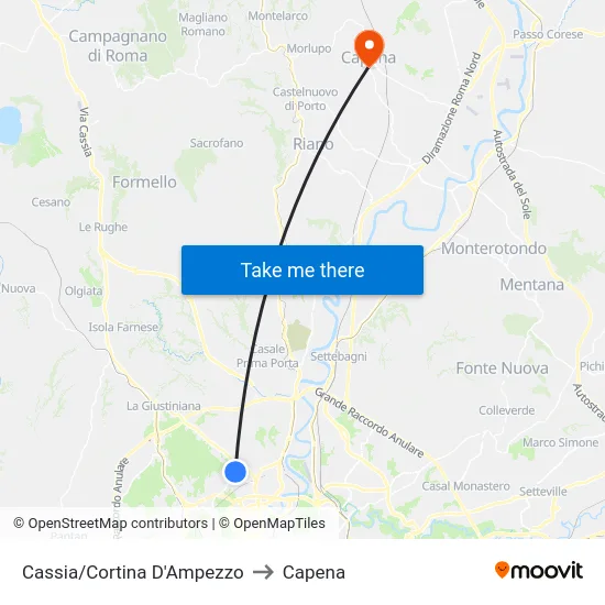 Cassia/Cortina D'Ampezzo to Capena map