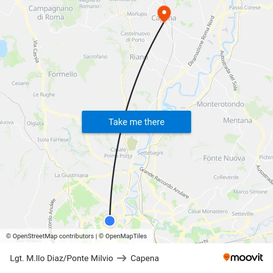 Lgt. M.llo Diaz/Ponte Milvio to Capena map