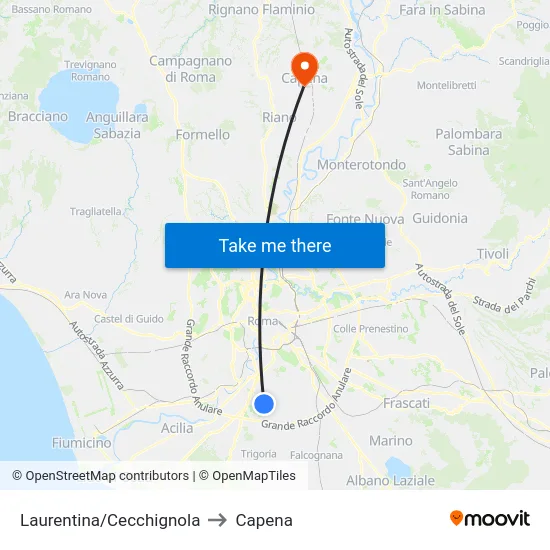 Laurentina/Cecchignola to Capena map