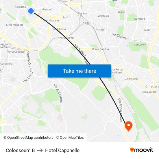 Colosseum B to Hotel Capanelle map