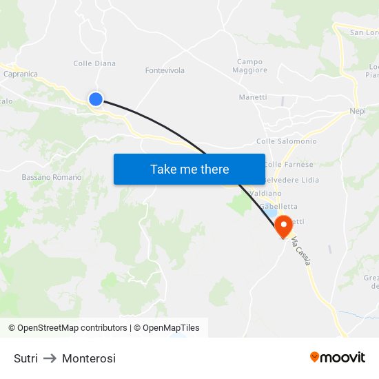 Sutri to Monterosi map