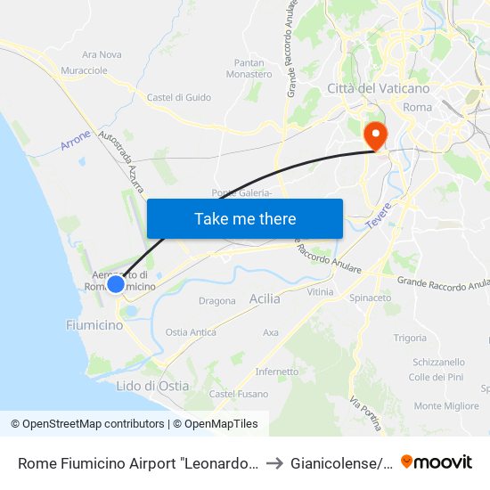 Rome Fiumicino Airport "Leonardo Da Vinci" (Fco) to Gianicolense/Ravizza map