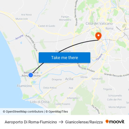 Aeroporto Di Roma-Fiumicino to Gianicolense/Ravizza map
