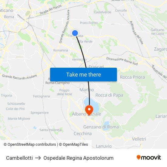 Cambellotti to Ospedale Regina Apostolorum map