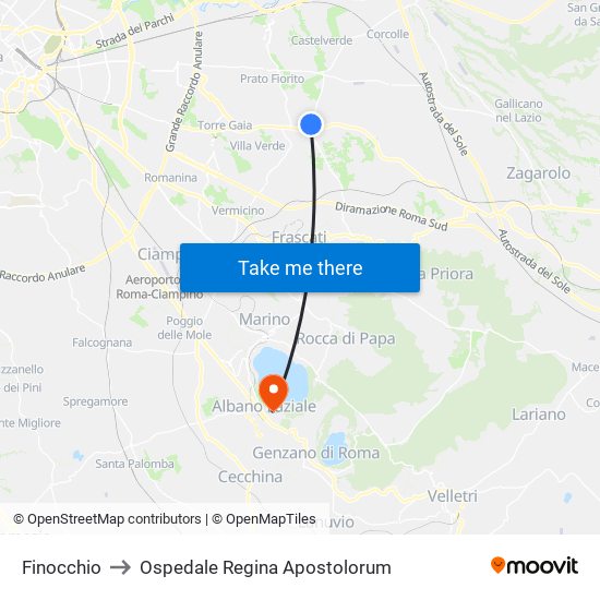 Finocchio to Ospedale Regina Apostolorum map