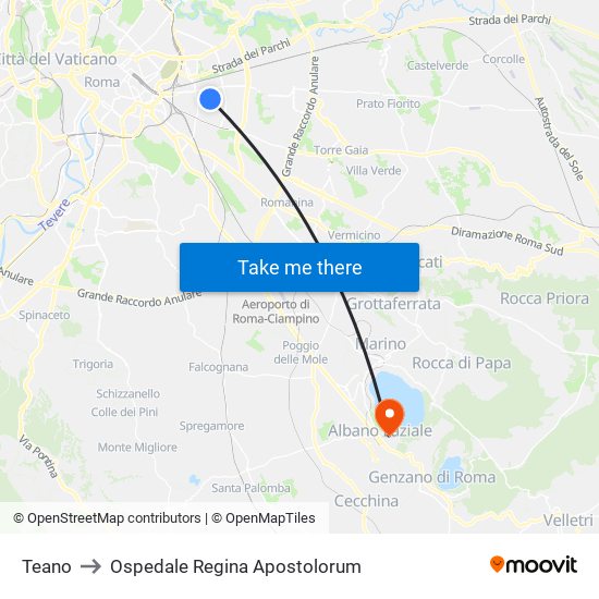Teano to Ospedale Regina Apostolorum map