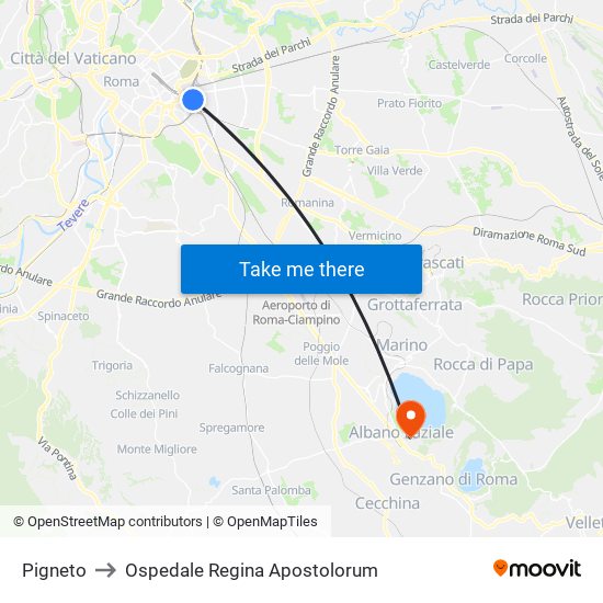 Pigneto to Ospedale Regina Apostolorum map