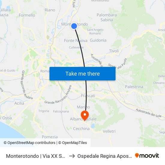 Monterotondo | Via XX Settembre to Ospedale Regina Apostolorum map