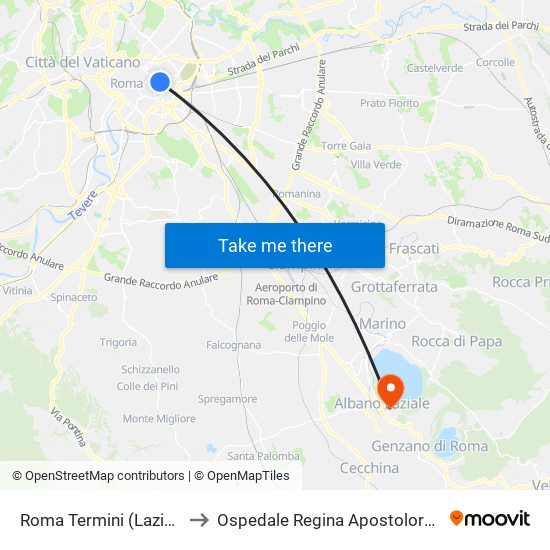 Roma Termini (Laziali) to Ospedale Regina Apostolorum map