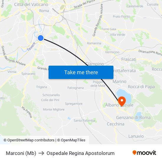 Marconi (Mb) to Ospedale Regina Apostolorum map
