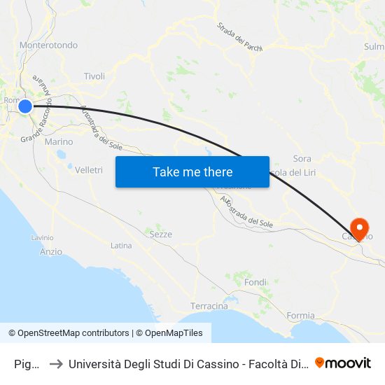 Pigneto to Università Degli Studi Di Cassino - Facoltà Di Lettere E Filosofia map