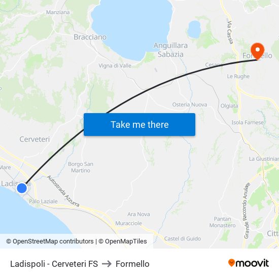 Ladispoli - Cerveteri FS to Formello map