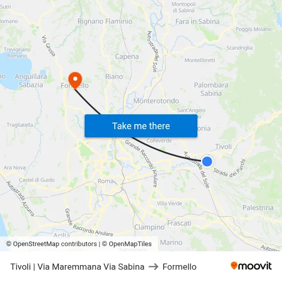Tivoli | Maremmana Street Sabina Street to Formello map