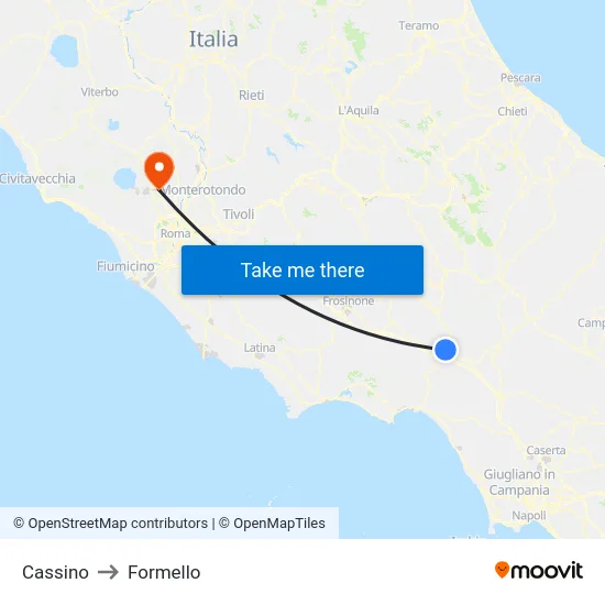 Cassino to Formello map