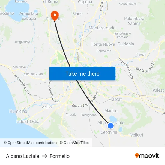 Albano Laziale to Formello map