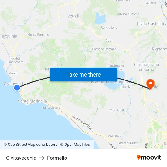 Civitavecchia to Formello map