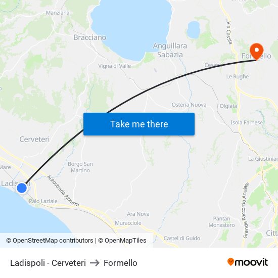 Ladispoli - Cerveteri to Formello map