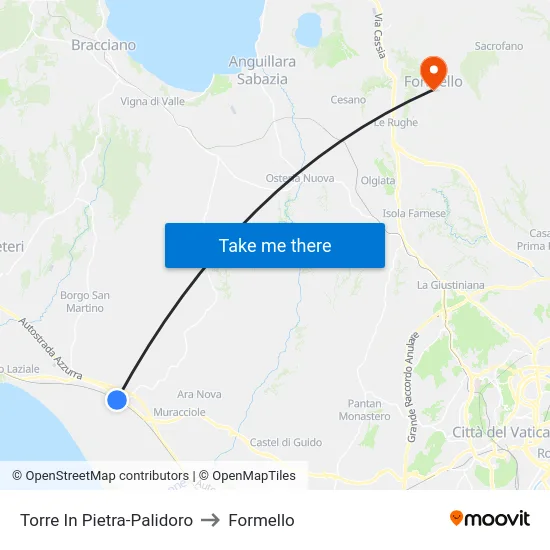Torre In Pietra-Palidoro to Formello map