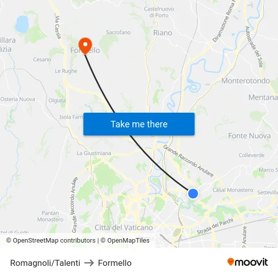 Romagnoli/Talenti to Formello map