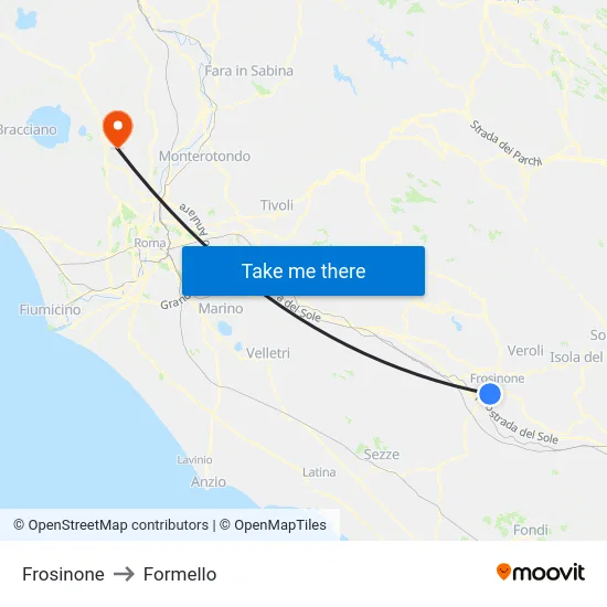 Frosinone to Formello map