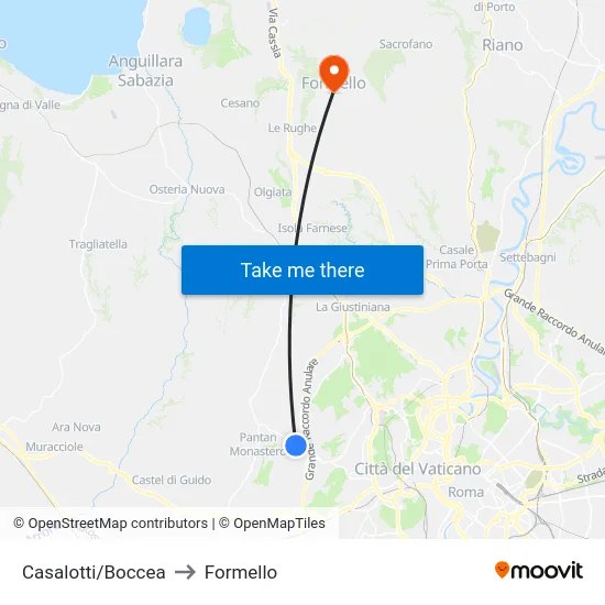Casalotti/Boccea to Formello map