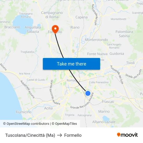 Tuscolana/Cinecittà (Ma) to Formello map