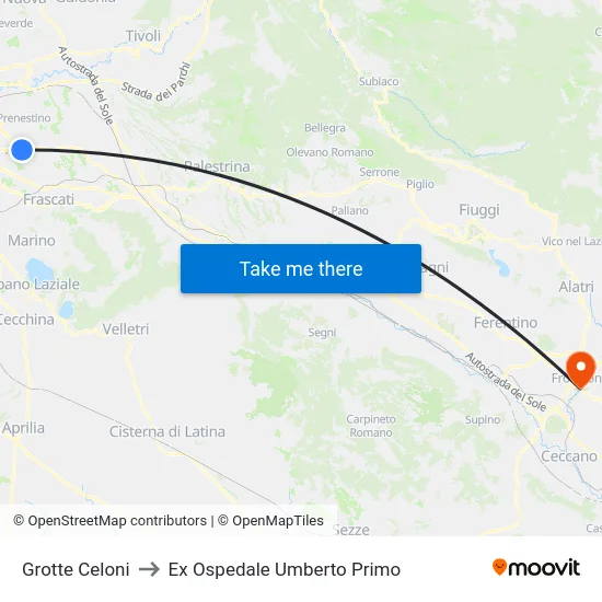 Grotte Celoni to Ex Ospedale Umberto Primo map