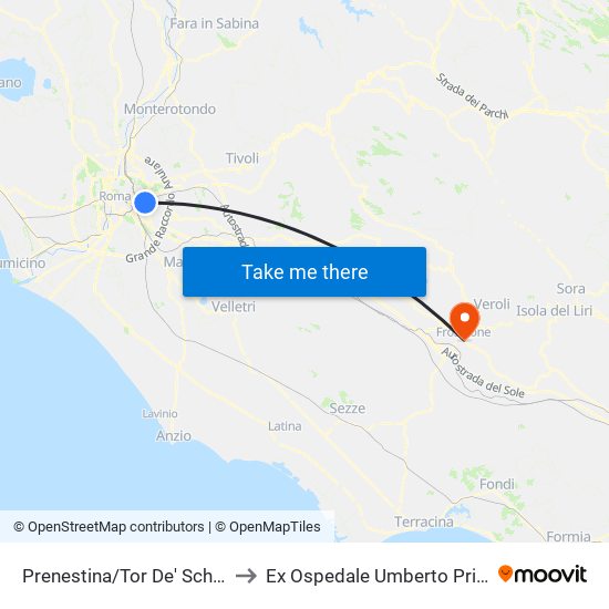 Prenestina/Tor De' Schiavi to Ex Ospedale Umberto Primo map