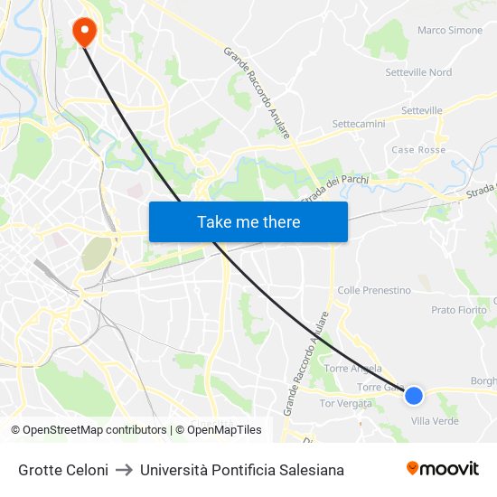 Grotte Celoni to Università Pontificia Salesiana map