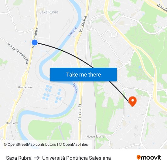 Saxa Rubra to Università Pontificia Salesiana map
