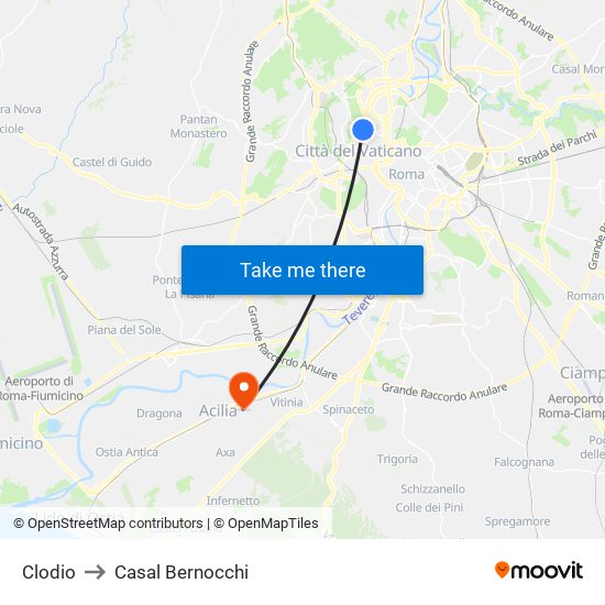 Clodio to Casal Bernocchi map