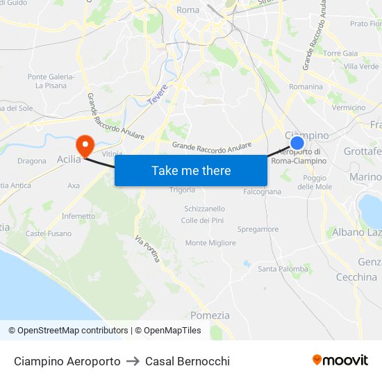 Ciampino Aeroporto to Casal Bernocchi map